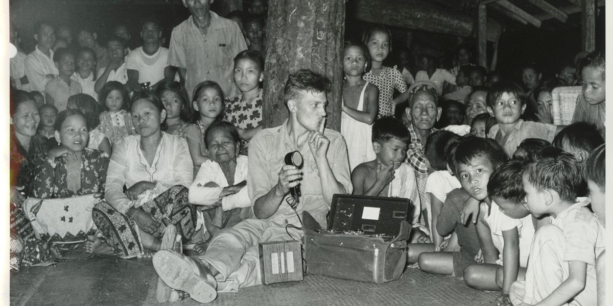 DA recording Dyak music in Longhouse, Borneo 1956 (c) David Attenborough.jpeg