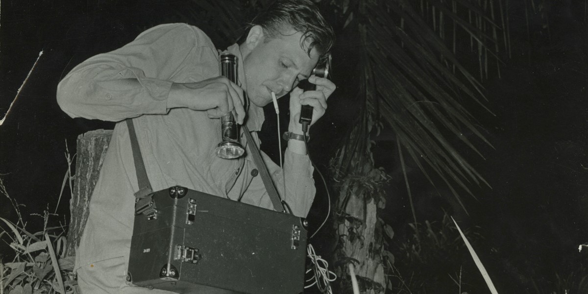 DA recording with portable tape recorder in Sierra Leone_ZQ 1954 (c) David Attenborough.jpeg (1)